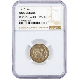 1917 5C Buffalo Nickel NGC UNC Details Reverse Wheel Mark Coin