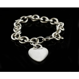 Tiffany & Co 925 Sterling Silver Heart Tag Charm Chain Link Bracelet 7.5"