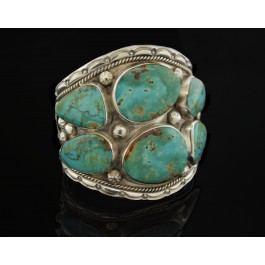 Mike Platero Navajo 925 Sterling Silver Turquoise Cuff Bracelet 7" 155.2 Grams