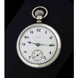 Antique 1928 Elgin Grade 317 Model 5 Sterling Silver Open Face Pocket Watch RUNS