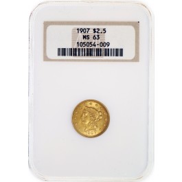 1907 $2.50 Liberty Head Quarter Eagle Gold NGC MS63 Old Fat Holder Uncirculated Coin