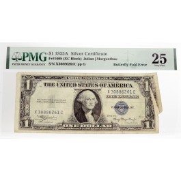 1935 A $1 Small Size Silver Certificate Fr#1608 Butterfly Fold Error PMG VF25