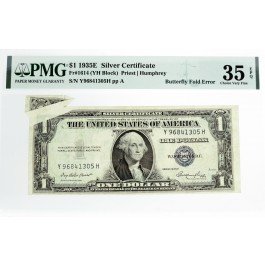 1935 E $1 Silver Certificate Fr#1614 Butterfly Fold Error PMG Choice VF35 EPQ