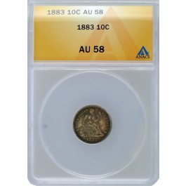 1883 10C Seated Liberty Dime Silver ANACS AU58 About Uncirculated Coin