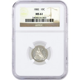 1882 10C Seated Liberty Dime Silver NGC MS61 Uncirculated Coin