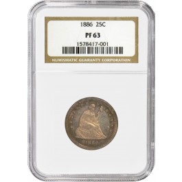 1886 25C Proof Seated Liberty Quarter Silver NGC PF63 Coin