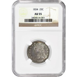 1834 25C Capped Bust Quarter Silver FS-901 O/F NGC AU55 About Uncirculated Coin