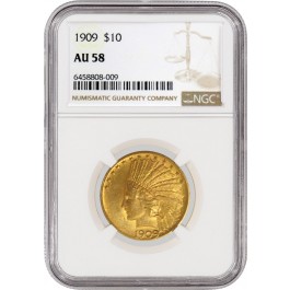 1909 $10 Indian Head Eagle Gold NGC AU58 About Uncirculated Coin