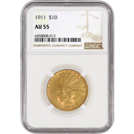 1911 $10 Indian Head Eagle Gold NGC AU55 About Uncirculated Coin 