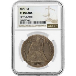 1870 $1 Seated Liberty Silver Dollar NGC VF Details Reverse Graffiti Coin
