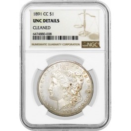 1891 CC Carson City $1 Morgan Silver Dollar NGC UNC Details Cleaned 