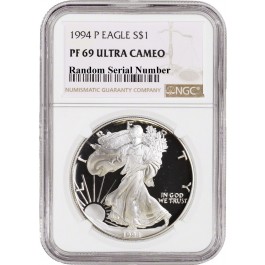 1994 P $1 1 oz Proof Silver American Eagle NGC PF69 Ultra Cameo