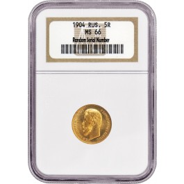 1904 5 Rouble Nicholas II .900 Fine Russian Gold NGC MS66 Gem Uncirculated Coin