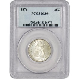 1876 25C Seated Liberty Quarter Silver PCGS MS64 Brilliant Uncirculated Coin