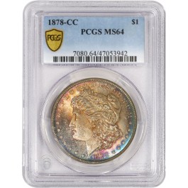 1878 CC Carson City $1 Morgan Silver Dollar PCGS Secure MS64 Uncirculated Toned
