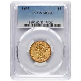 1895 $5 Liberty Head Half Eagle Gold PCGS MS62 Uncirculated Coin
