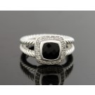 David Yurman Petite Albion Sterling Silver 7mm Black Onyx Pave Diamond Ring 5.5